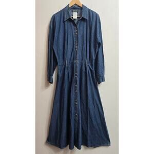 Chorus Blues Vintage 90s Western Country Cottage Denim Button Up Maxi Dress 8